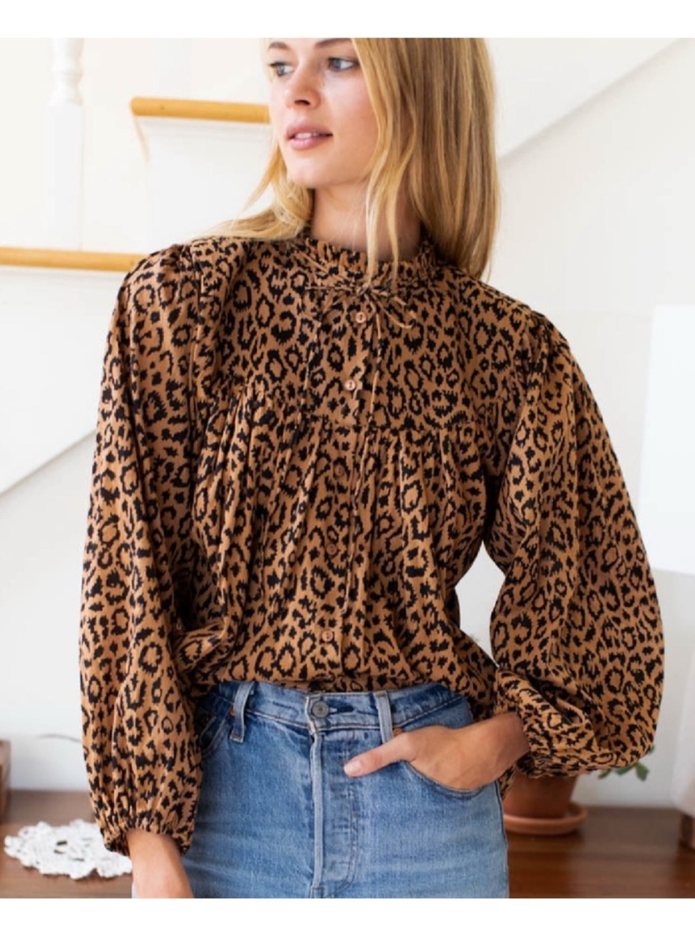 Emerson Fry India Collection Emmaline Blouse Leopard Organic Cotton Medium